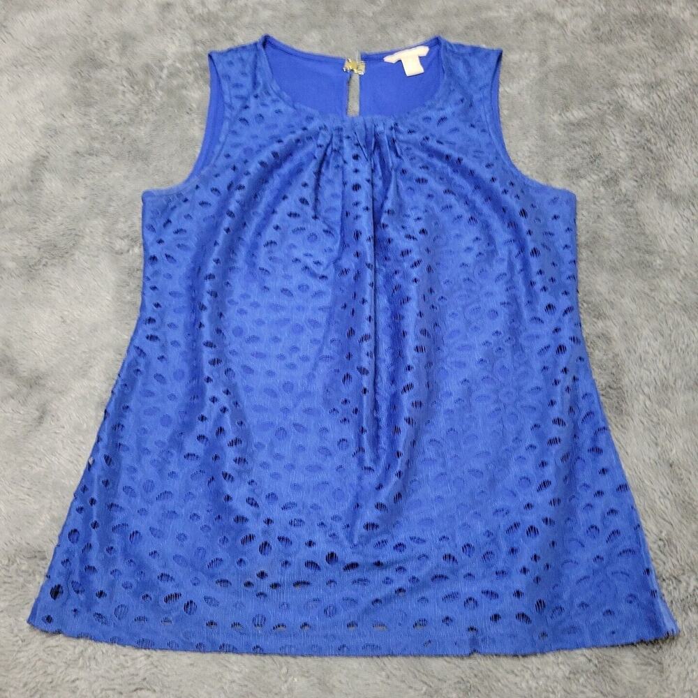 Banana Republic Shirt Women Medium Blouse Blue Sleeveless Scoop Neck Line Cotton